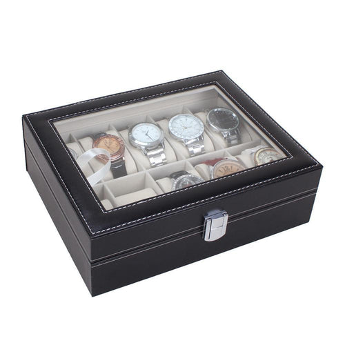 Leather 10 Slots Wrist Watch Box Storage