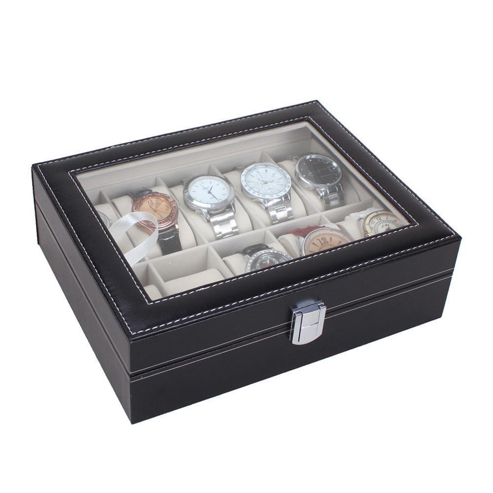 Leather 10 Slots Wrist Watch Box Storage