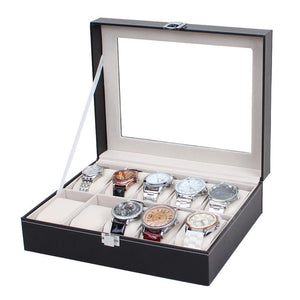 Leather 10 Slots Wrist Watch Box Storage