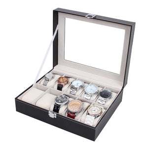 Leather 10 Slots Wrist Watch Box Storage