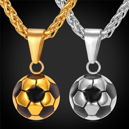 Football Soccer Pendant With Chain Stainless Steel