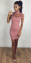 New Fashion Womens Sexy Hollow Out High Neck Dress Ladies Bodycon Slim Short Sleeve Evening Party Pencil Mini Dress