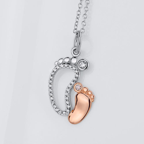 Mommy & Baby (925 Sterling Silver) Foot Pendant & Necklace