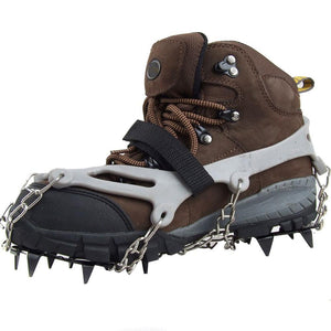 1 Pair 12 Teeth Claws Crampons Non-slip Shoes Cover Stainless Steel Chain Outdoor Ski Ice Snow Hiking Climbing Grey