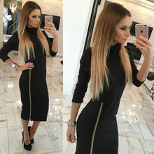 DICLOUD High Neck Spring Autumn Women Casual Dress Side Zipper Up Split Sexy Party Dresses Long Sleeve Straight Vestidos S-XL